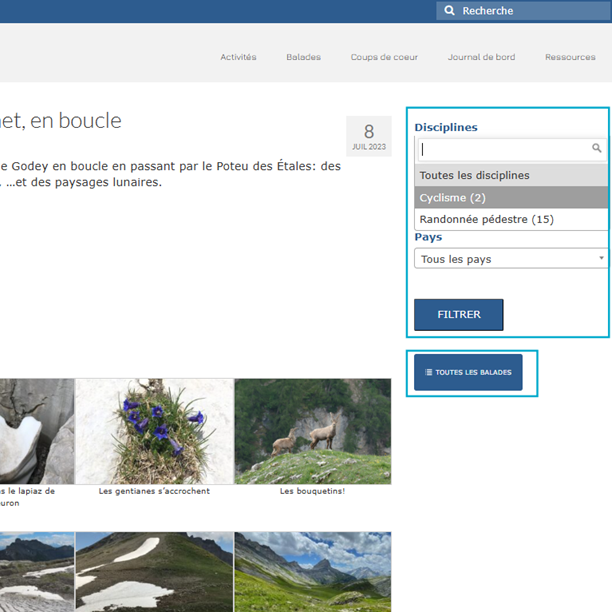Le filtre apparaît dans la barre latérale sur l'affichage détaillé de chaque balade